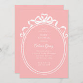Invitation Antique Ribbon Bow Victorian Pink Baby shower (Devant / Derrière)