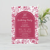 Invitation Antique rose Chinoiserie fête d'anniversaire (Debout devant)
