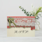 Invitation Antique Rose dentelle Rustique Rouge Victorien Bur (Debout devant)