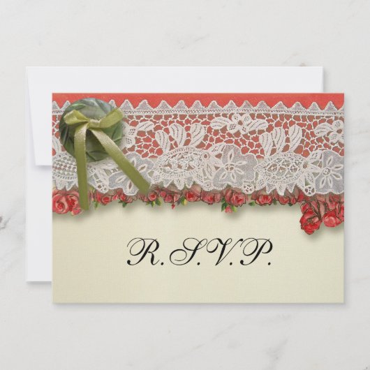 Invitation Antique Rose dentelle Rustique Rouge Victorien Bur (Devant)