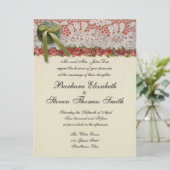 Invitation Antique Rose dentelle Rustique Rouge Victorien Bur (Debout devant)