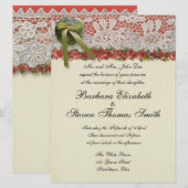 Invitation Antique Rose dentelle Rustique Rouge Victorien Bur (Devant / Derrière)