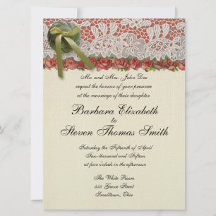 Invitation Antique Rose dentelle Rustique Rouge Victorien Bur
