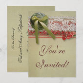 Invitation Antique Rose dentelle Rustique Rouge Victorien Bur (Devant / Derrière)