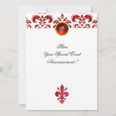Invitation ANTIQUE ROUGE FLEUR DE LIS Damask Gem Monogramme (Dos)