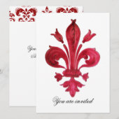 Invitation ANTIQUE ROUGE FLEUR DE LIS Damask Gem Monogramme (Devant / Derrière)