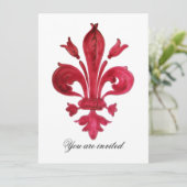 Invitation ANTIQUE ROUGE FLEUR DE LIS Damask Gem Monogramme (Debout devant)