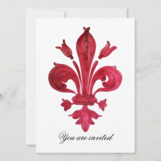 Invitation ANTIQUE ROUGE FLEUR DE LIS Damask Gem Monogramme (Devant)
