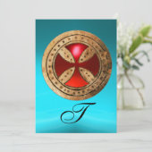 INVITATION ANTIQUE ROUGE RUBY CROIX BLEU BLACK DAMASK MONOGRA (Debout devant)