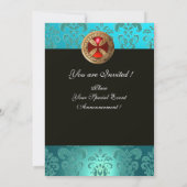 INVITATION ANTIQUE ROUGE RUBY CROIX BLEU BLACK DAMASK MONOGRA (Dos)