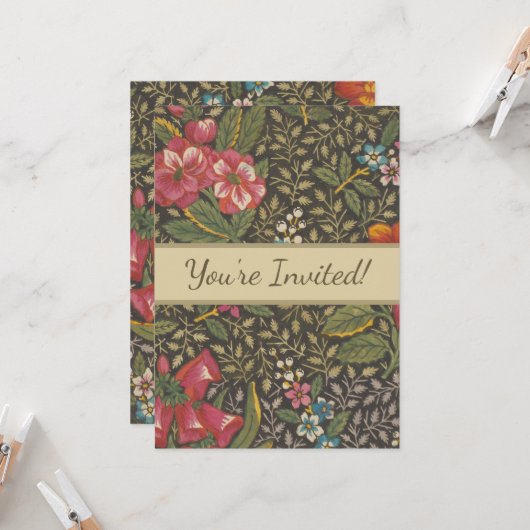 Invitation Antique Toile de Jouy 1800 Branches florales (Devant/Arrière en situation)