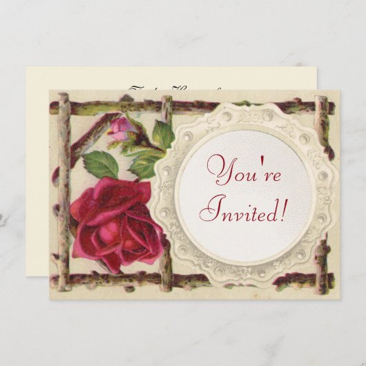 Invitation Antique victorienne vintage ancienne rose rustique (Devant / Derrière)