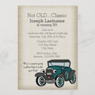 Invitation Antique voiture et Burlap Anniversaire Vintage