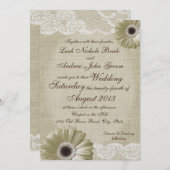 Invitation Antique White Daisy et Lace Mariage (Devant / Derrière)