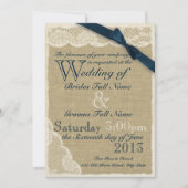 Invitation Antique White Lace Mariage campagnard Navy (Devant)