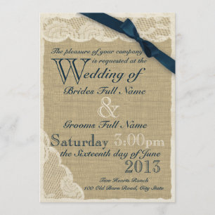 Invitation Antique White Lace Mariage campagnard Navy