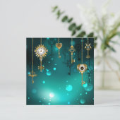 Invitation Antiques Clés Squelette sur Fond Vert (Debout devant)