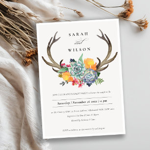 INVITATION ANTLER BOHEMIAN ALLURE FIANÇAILLES FLORAL SUCCULEN