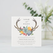 INVITATION ANTLER BOHEMIAN ALLURE FIANÇAILLES FLORAL SUCCULEN (Debout devant)