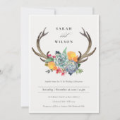 INVITATION ANTLER BOHEMIAN ALLURE MARIAGE FLORAL SUCCULENT (Devant)