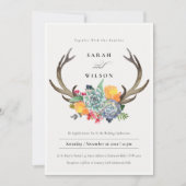 INVITATION ANTLER BOHEMIAN ALLURE MARIAGE FLORAL SUCCULENT (Devant)