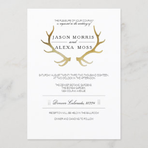 Invitation Antler en or rustique   Mariage élégant