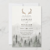 Invitation Antler Forest Mountain Tree Rustic QR Code Wedding (Devant)