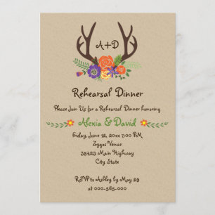 Invitation Antlers dîner de répétition mariage monogramme flo