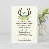 Invitation Antlers et fleurs d'aqua monogramme mariage boisé (Debout devant)