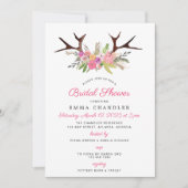 Invitation Antlers et Fleurs Fête des mariées rustique (Devant)