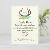 Invitation Antlers & fleurs monogramme mariage couples douche (Debout devant)