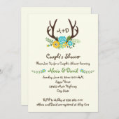 Invitation Antlers & fleurs monogramme mariage couples douche (Devant / Derrière)