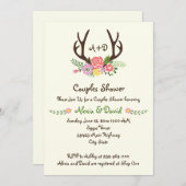 Invitation Antlers & fleurs monogramme mariage couples douche (Devant / Derrière)
