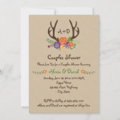 Invitation Antlers & fleurs monogramme mariage couples douche (Devant)