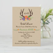Invitation Antlers & fleurs monogramme mariage douche nuptial (Debout devant)