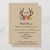 Invitation Antlers & fleurs monogramme mariage douche nuptial (Devant / Derrière)