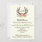Invitation Antlers & fleurs monogramme mariage douche nuptial (Devant)
