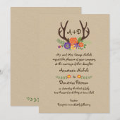 Invitation Antlers & fleurs orange monogramme mariage boisé (Devant / Derrière)