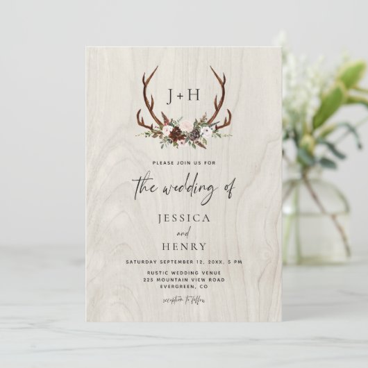 Invitation Antlers Rustic Boho Mariage (Debout devant)