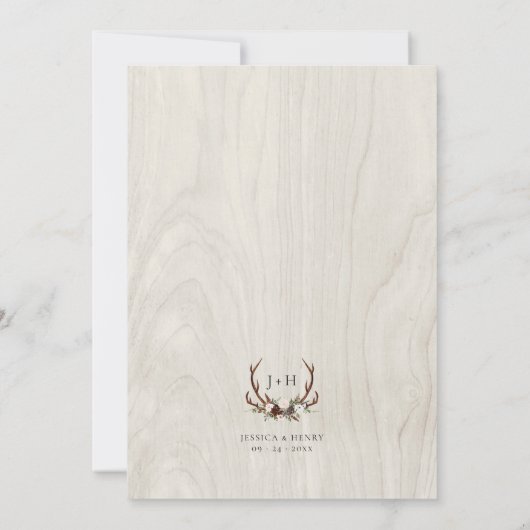 Invitation Antlers Rustic Boho Mariage (Dos)