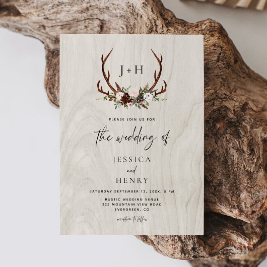 Invitation Antlers Rustic Boho Mariage