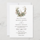 Invitation Antlers Rustic Floral Greenery QR Code Wedding (Devant)