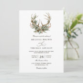 Invitation Antlers Rustic Floral Greenery QR Code Wedding (Debout devant)