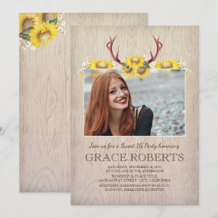 Invitation Antlers rustiques de tournesol   Anniversaire seiz