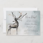 Invitation Antlers rustiques | Ethereal Woodland Baby Boy Dou (Devant)