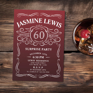 Invitation Any Age burgundy whiskey surprise 60e anniversaire