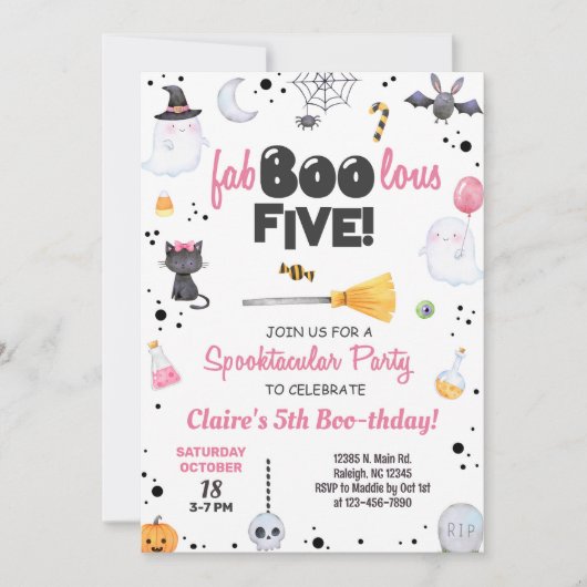 Invitation ANY AGE fa-boo-lous Halloween girl boo-thday. (Devant)