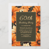 Invitation Any Age Orange Flowers Brown 60e anniversaire (Devant)