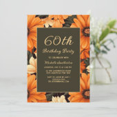 Invitation Any Age Orange Flowers Brown 60e anniversaire (Debout devant)