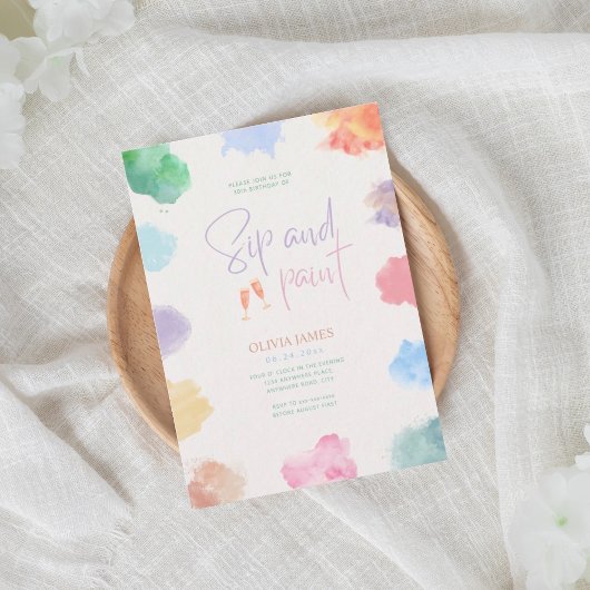 Invitation Any age sip and paint birthday 